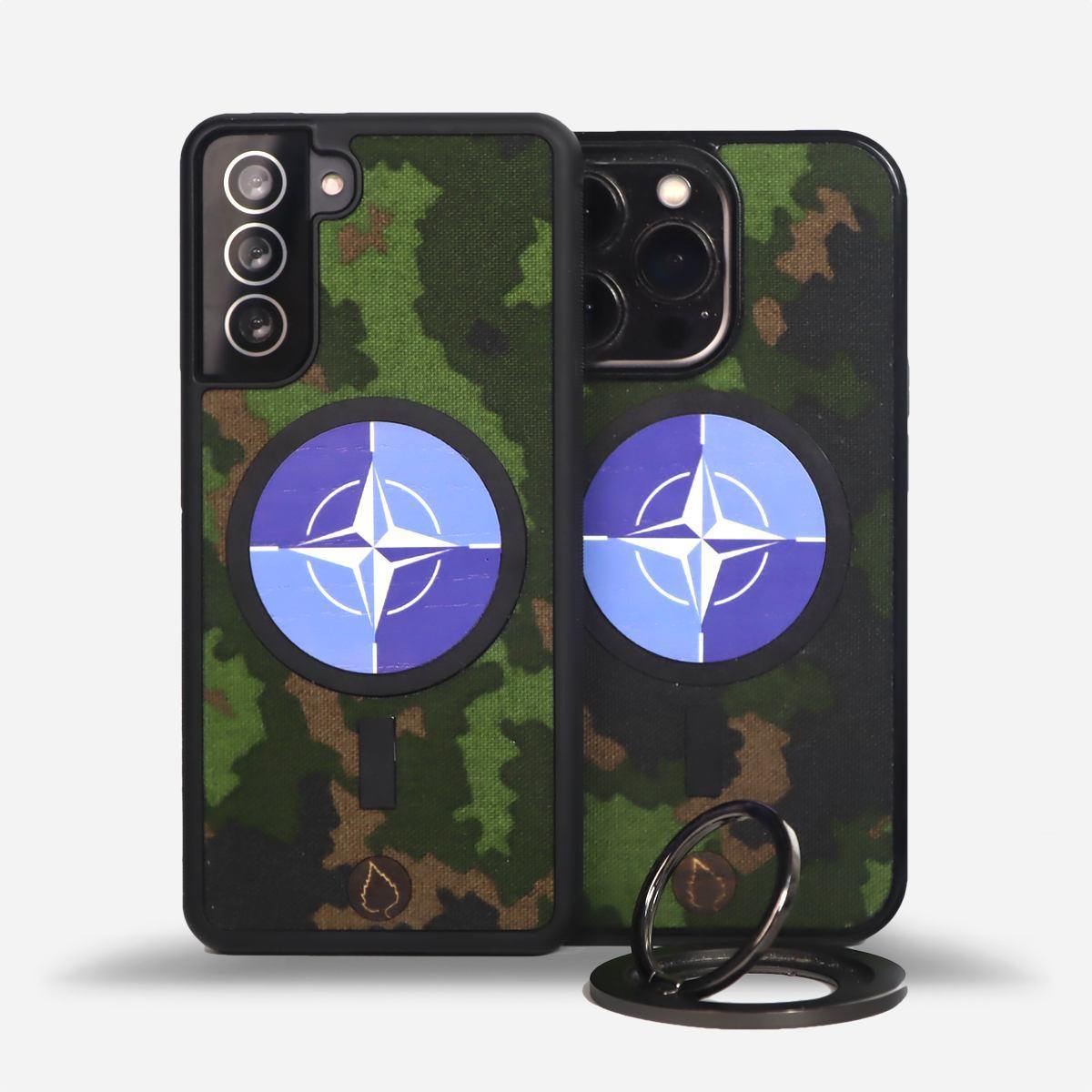Lastu M05 puhelimen kuoret NATO logolla merkillä merkeille iPhone, Samsung Galaxy, OnePlus ja OnePlus Nord, Xiaomi ja Google Pixel 